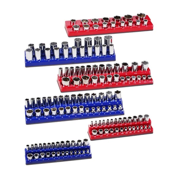 Magnetisk Stikorganisator Sæt 6 STK fatningsbakker, Blå & Rød, til Metrisk & SAE, Hold orden på værktøjet, Effektiv opbevaring.
