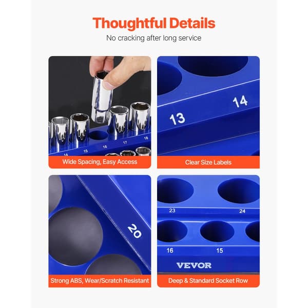 Magnetisk Stikorganisator Sæt 8 STK, Blå & Rød Bakker til Metrisk og SAE, effektiv opbevaring, pladsbesparende design.