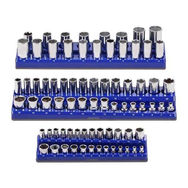 Magneettinen Socket Organizer -sarja, 3 Kpl, Sininen, Metrinen, Käytännölliset ja Monipuoliset Socket-alustat
