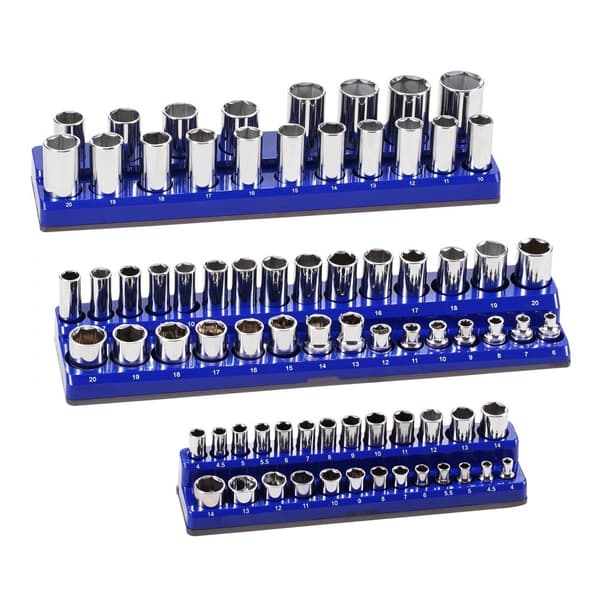 Magneettinen Socket Organizer -sarja, 3 Kpl, Sininen, Metrinen, Käytännölliset ja Monipuoliset Socket-alustat