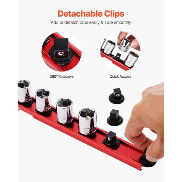 Socket Organizer Rail Sæt 3 STK, Aluminium Skuffeorganisator med 40 Klips, Effektiv Opbevaring, Pladsbesparende Løsning.