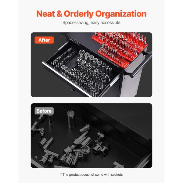 Socket Organizer Sæt 8 STK, Metrisk & SAE, Sort/Rød, Rodder Bakke, Pladsbesparende, Holdbar, Nem At Organisere.