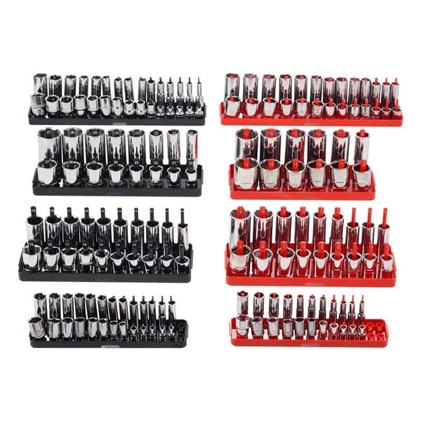 Socket Organizer Sæt 8 STK, Metrisk & SAE, Sort/Rød, Rodder Bakke, Pladsbesparende, Holdbar, Nem At Organisere.
