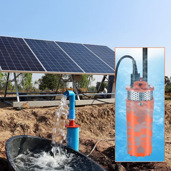 Solfjäder Vattenpump 12V DC 96W, Dränkbar Djupbrunnspump, 1,6 GPM Flöde, 230 ft Höjd, Soldriven för Bevattning och Boskapsdrickning