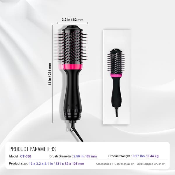 Ionic hårføntørrer børste med 65 mm oval tønde, multifunktionel styler, nem styling, varm luft, hurtig tørring.