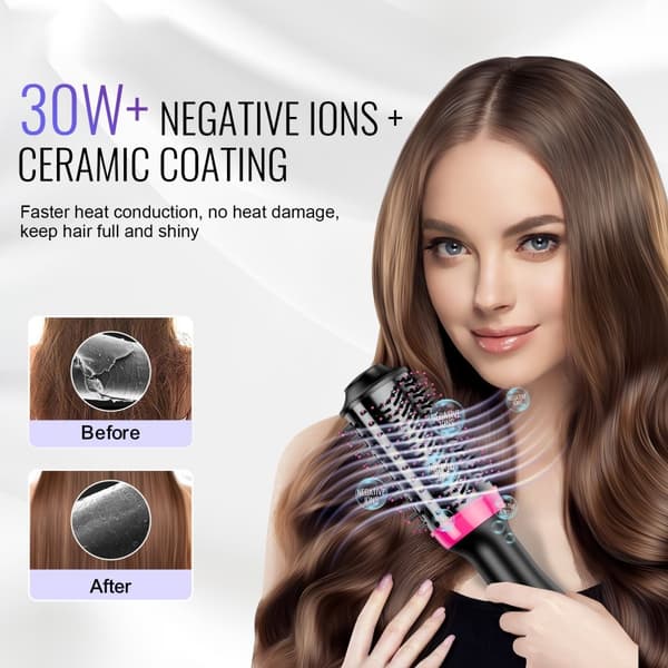 Ionic hårføntørrer børste med 65 mm oval tønde, multifunktionel styler, nem styling, varm luft, hurtig tørring.