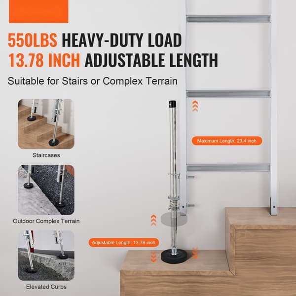 23,4 tommer stige nivelleringsstål, 550lbs last, nivelleringsværktøj til ujævnt underlag, robust og holdbart design.