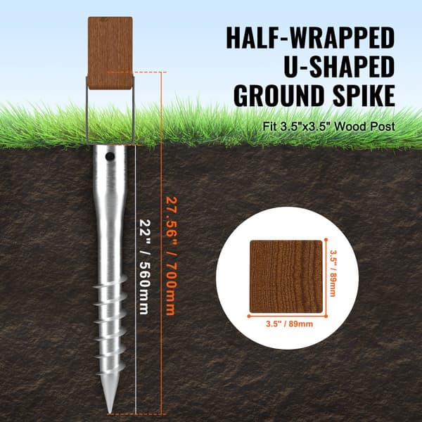 Ground Anchor U-formet, 1 pakke, 3,94x2,76x27,56, gør-det-selv-skrue, inkl. 6 lagbolte, robust stålholder til postkasser og hegn