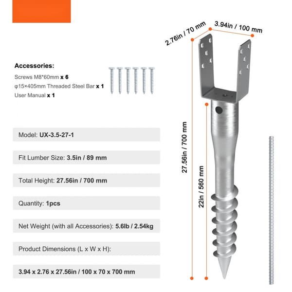 Ground Anchor U-formet, 1 pakke, 3,94x2,76x27,56, gør-det-selv-skrue, inkl. 6 lagbolte, robust stålholder til postkasser og hegn