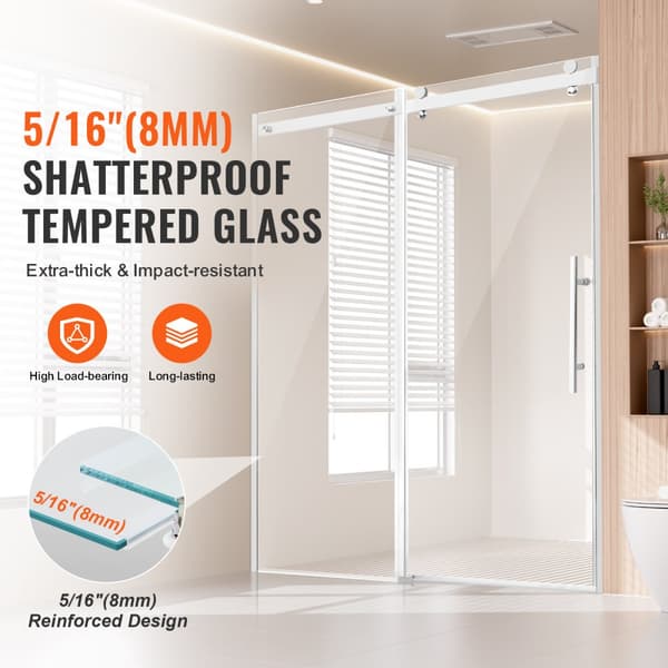 Rammeløs brusedør 58-59 x 75, SGCC hærdet glas, 5/16” krom, stilfuld og holdbar, perfekt til moderne badeværelser.