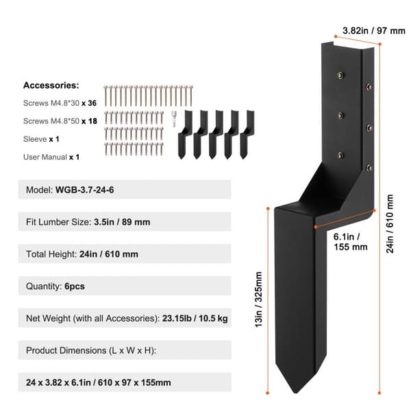 Hegnspæls Anker Reparationssæt 6-Pack, 3,5x3,5 Tommer, Heavy Duty Stål Støttepæle, Reparation af Vippede og Knækkede Hegnspæle
