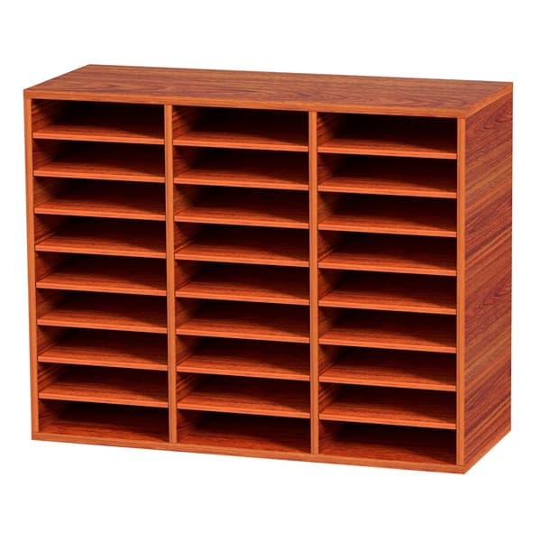 Træ Litteratur Organizer, 27 Slots Papir Opbevaringsholder, Filsortering, Brun, Robust Design, Ideel til Kontor og Hjem.