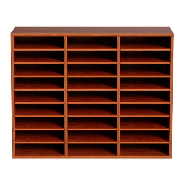 Træ Litteratur Organizer, 27 Slots Papir Opbevaringsholder, Filsortering, Brun, Robust Design, Ideel til Kontor og Hjem.