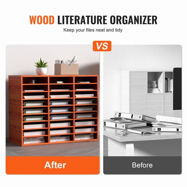 Træ Litteratur Organizer, 27 Slots Papir Opbevaringsholder, Filsortering, Brun, Robust Design, Ideel til Kontor og Hjem.