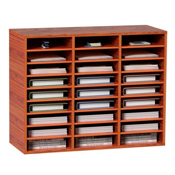 Træ Litteratur Organizer, 27 Slots Papir Opbevaringsholder, Filsortering, Brun, Robust Design, Ideel til Kontor og Hjem.