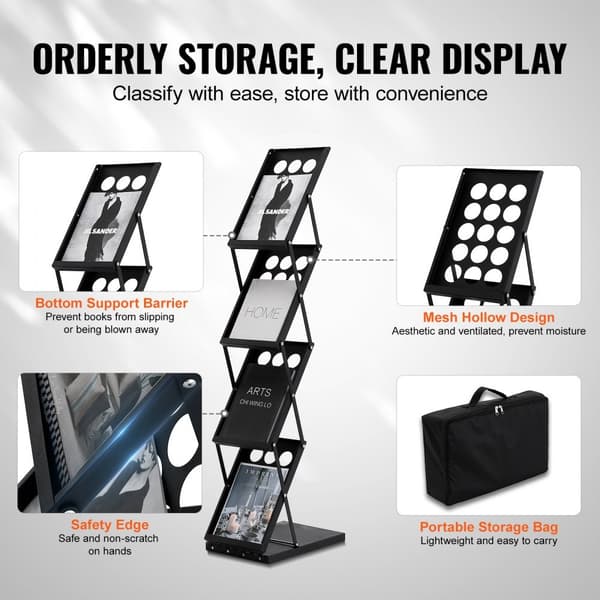 Foldbart Magasin Display Stativ 4 Pocket, Brochure & Litteratur Display, Stabil & Praktisk, Perfekt til Lokaler.