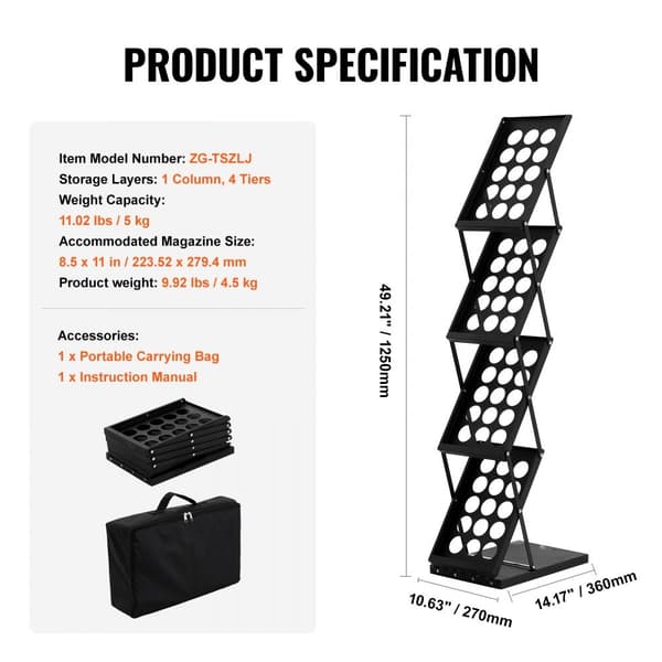 Foldbart Magasin Display Stativ 4 Pocket, Brochure & Litteratur Display, Stabil & Praktisk, Perfekt til Lokaler.