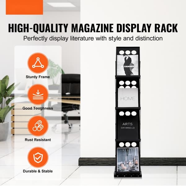 Foldbart Magasin Display Stativ 4 Pocket, Brochure & Litteratur Display, Stabil & Praktisk, Perfekt til Lokaler.
