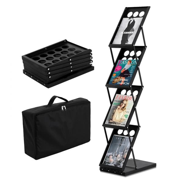 Foldbart Magasin Display Stativ 4 Pocket, Brochure & Litteratur Display, Stabil & Praktisk, Perfekt til Lokaler.