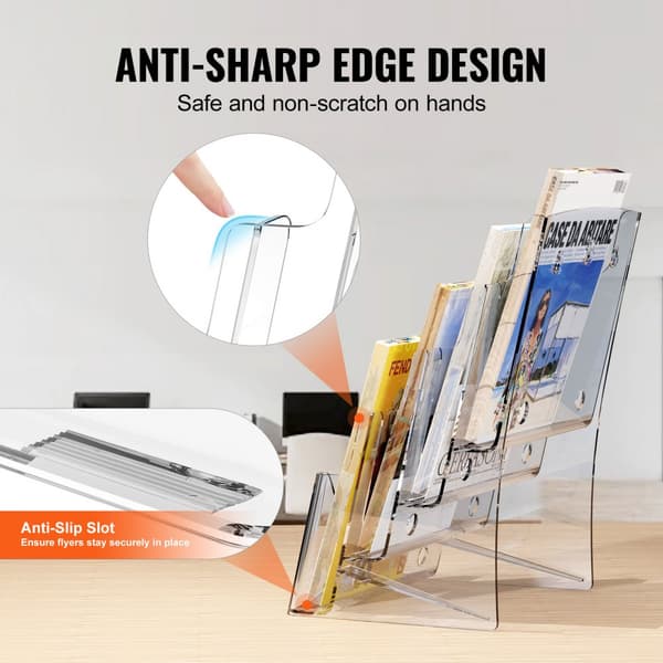 Akryl Brochure Holder 8,5 x 11 tommer, 4-lags Litteratur Display Stativ, Clear, Ideel til Kontor og Messe, Pladsbesparende Design.