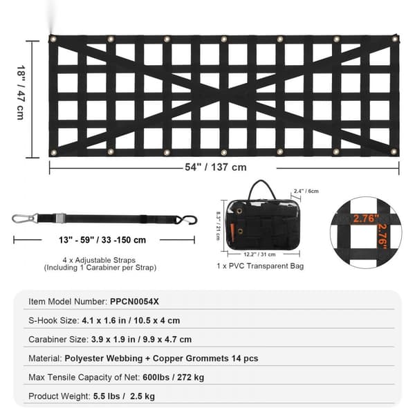 Bagklap Net til Pickup Truck, Justerbar 54 x 18, Holdbart Design, Optimal Sikkerhed til Transport.