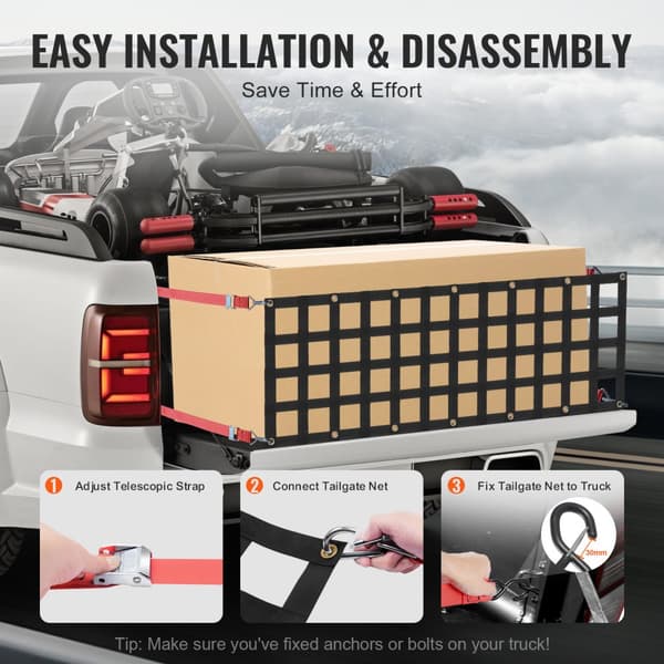 Bagklap Net til Pickup Truck, 54x18, Justerbart, Sikker Lastbeskyttelse, Holdbart og Let at Installere.