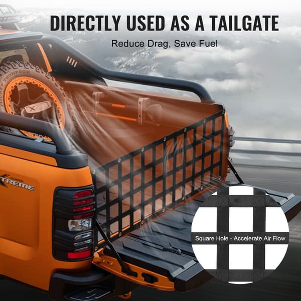 Bagklap Net til Pickup Truck, 54x18, Justerbart, Sikker Lastbeskyttelse, Holdbart og Let at Installere.