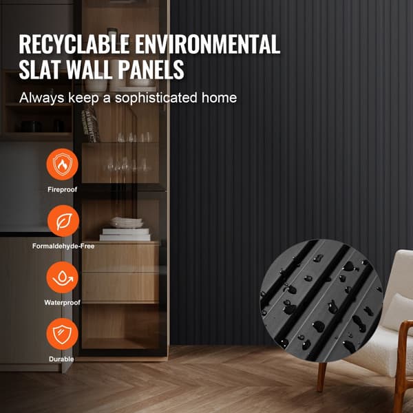 Trälameller Akustikpaneler 96 x 6 Tum, Matt Svart, Ljudabsorberande Inredning för Modern Vägg, Hemrenovering, Design