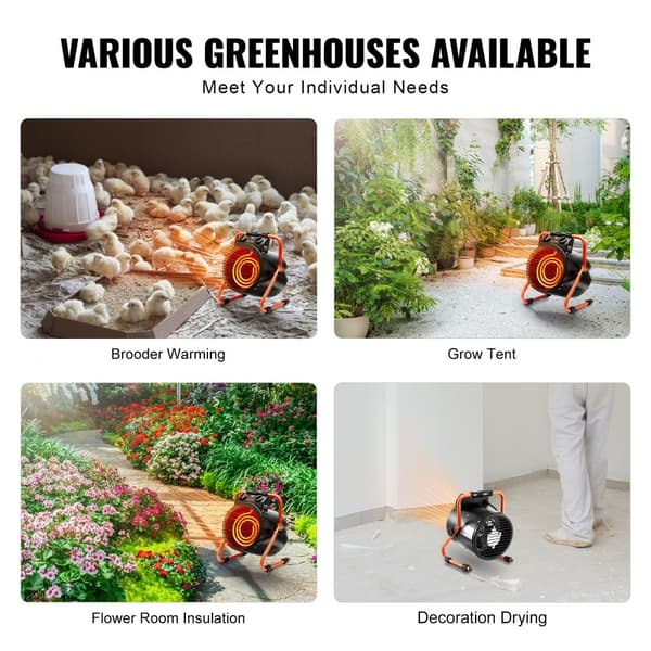 Drivhusvarmer 2000W, hurtig opvarmning, overophedningsbeskyttelse, vandtæt design, energibesparende løsninger til dit drivhus.