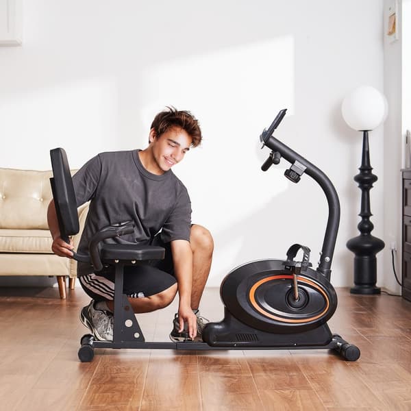 Liggande motionscykel med magnetiskt motstånd, stationär cykel för vuxna och seniorer, tyst drift, perfekt för hemträning