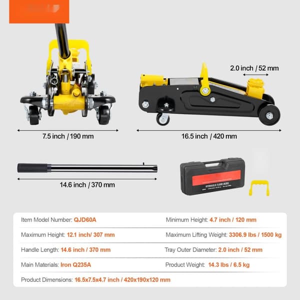 Lavprofil gulvdonkraft 1,5 ton Heavy Duty hydraulikpumpe, enkelt stempel, pålidelig og effektiv til tung belastning.