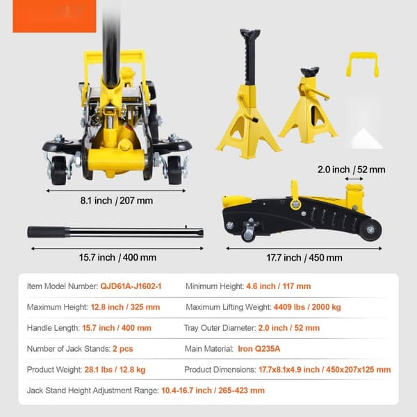 Lavprofil Gulvjek 2 Ton, Robust Enkeltstempel Hydraulikpumpe, Ideel til Hjemmearbejde, Kompakt Design, Høj Kvalitet.