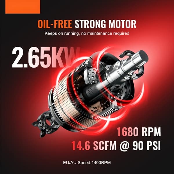 Luftkompressor Bärbar Oljefri 20 Gallon, 90 PSI, Tyst Drift, Effektiv, Energisparande, Perfekt för Hem och Garage