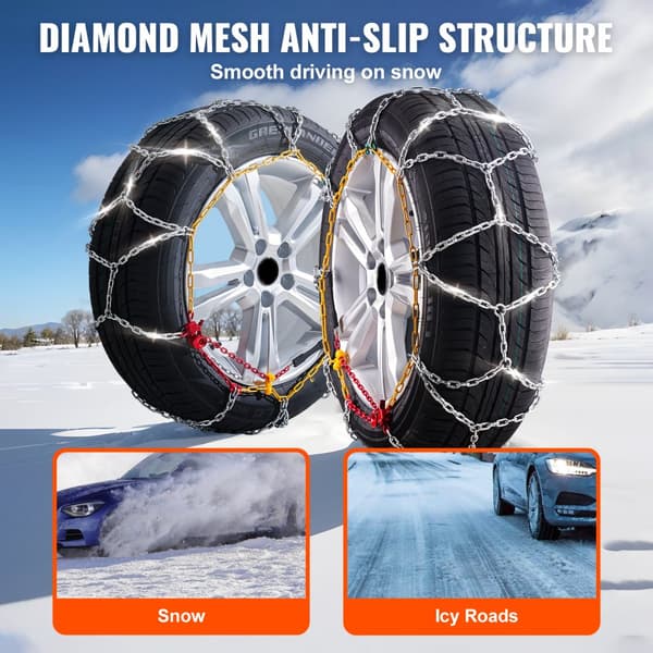 Snökedjor i manganlegerad stål, hög dragkraft, silver, 2-pack, vinterkörning, förbättrad säkerhet, väggrepp