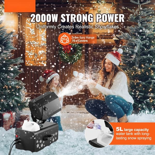 Snemaskine 2000W Trådløs, Fjernbetjent Swing Snemaskine, Ideel til Skiferier, Effektiv Snebortskaffelse.