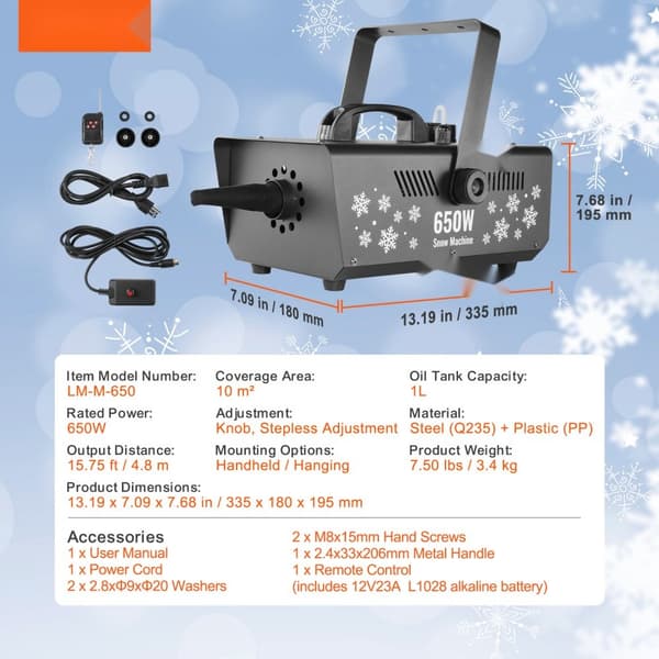 Snömaskin 650W, Handhållen för Fest och Semester, Perfekt för Juldekorationer, Lätt Användning, Skapar FantasiSnö och Magiska Stunder