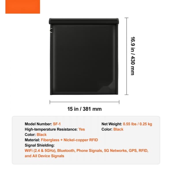 Faraday-laukku, Signaalinestäjä Kannettaville Tietokoneille ja Tableteille, Musta, 16,9 x 15 cm