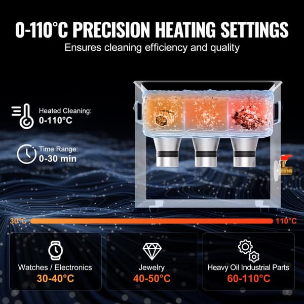 6L Ultrasonic Cleaner med varme, timer & kurv, digital sonisk maskine til effektiv rengøring.