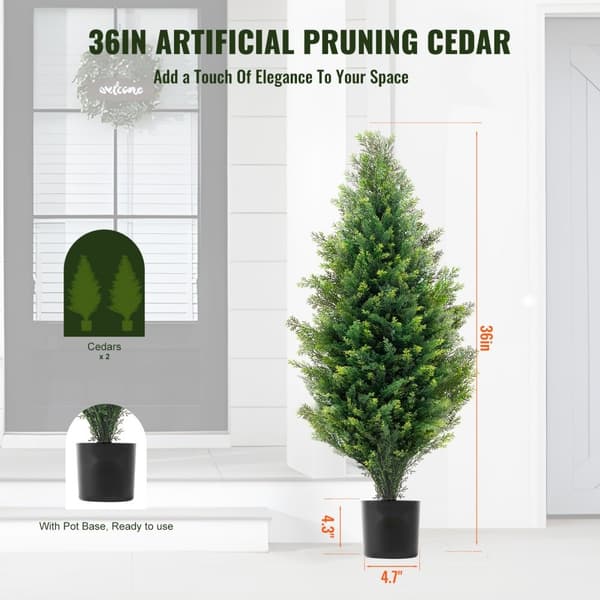 2-pack Konstgjord Ceder Topiary Träd, UV-beständig, Långvarig Dekoration för Inomhus och Utomhus, Realistisk Faux Växt