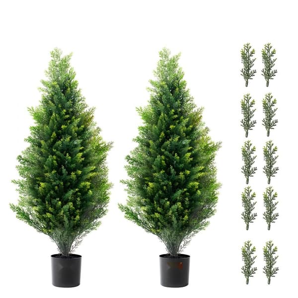 2-pack Konstgjord Ceder Topiary Träd, UV-beständig, Långvarig Dekoration för Inomhus och Utomhus, Realistisk Faux Växt