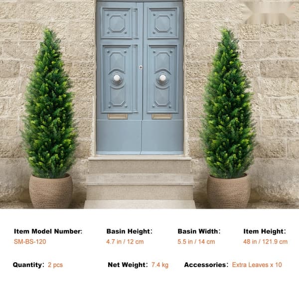 2-pack Konstgjord Ceder Topiary Träd 4', UV-skyddad Växt, Inomhus/Ute Dekoration, Perfekt för Trädgård och Heminredning