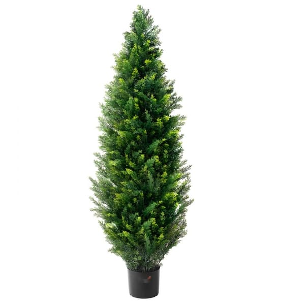 2-pack Konstgjord Ceder Topiary Träd 4', UV-skyddad Växt, Inomhus/Ute Dekoration, Perfekt för Trädgård och Heminredning