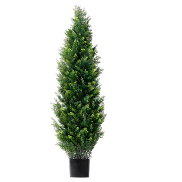 2-pack Konstgjord Ceder Topiary Träd 4', UV-skyddad Växt, Inomhus/Ute Dekoration, Perfekt för Trädgård och Heminredning