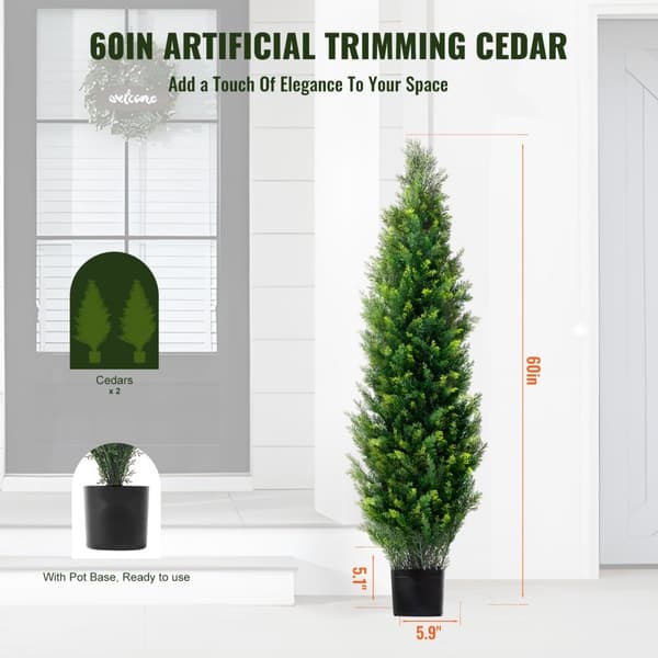 5' Keinotekoinen Cedar Topiary Puu, UV-suojattu Faux Kasvi, Sisä- ja Ulkokäyttöön, Koristeellinen Väärennetty Puu, 2 Pakkausta