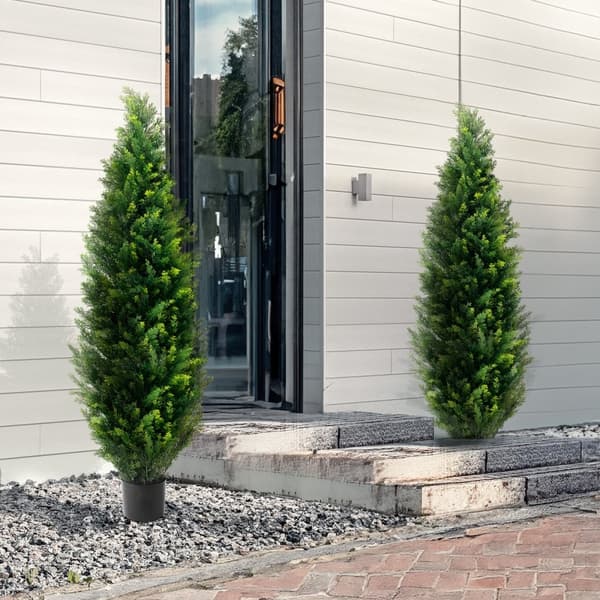 5' Keinotekoinen Cedar Topiary Puu, UV-suojattu Faux Kasvi, Sisä- ja Ulkokäyttöön, Koristeellinen Väärennetty Puu, 2 Pakkausta