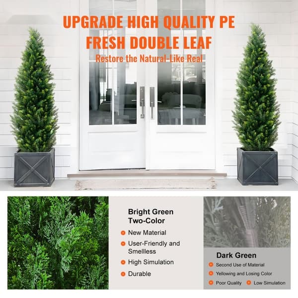 5' Keinotekoinen Cedar Topiary Puu, UV-suojattu Faux Kasvi, Sisä- ja Ulkokäyttöön, Koristeellinen Väärennetty Puu, 2 Pakkausta