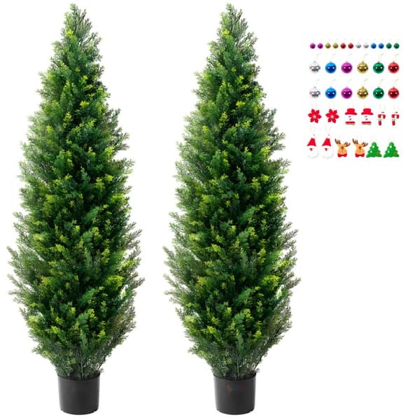 5' Keinotekoinen Cedar Topiary Puu, UV-suojattu Faux Kasvi, Sisä- ja Ulkokäyttöön, Koristeellinen Väärennetty Puu, 2 Pakkausta