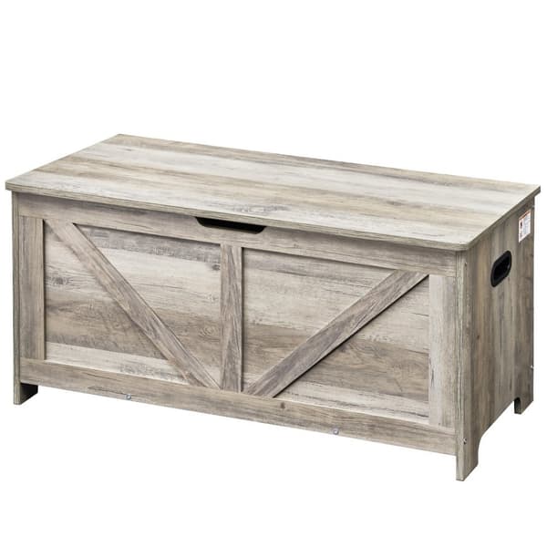 Lasten Lelujen Säilytyspenkki - Puinen Lelulaatikko, Harmaa, Koko 38,98 x 15,55 x 18,9