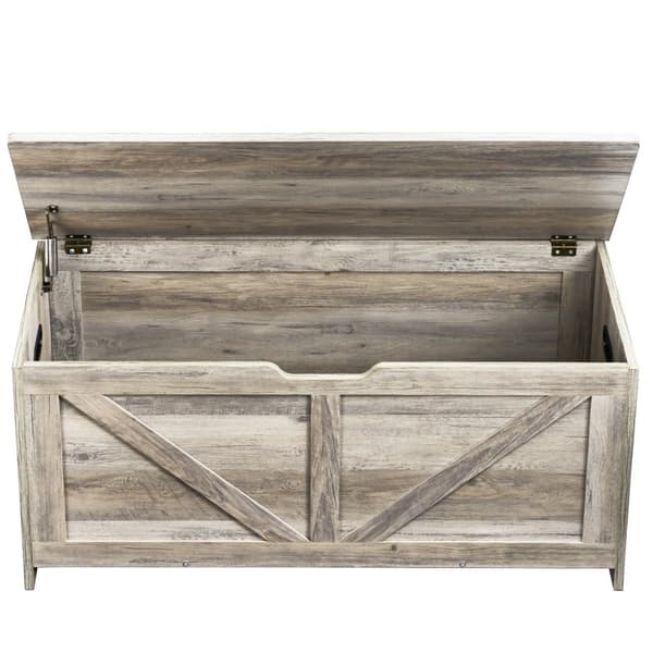 Lasten Lelujen Säilytyspenkki - Puinen Lelulaatikko, Harmaa, Koko 38,98 x 15,55 x 18,9