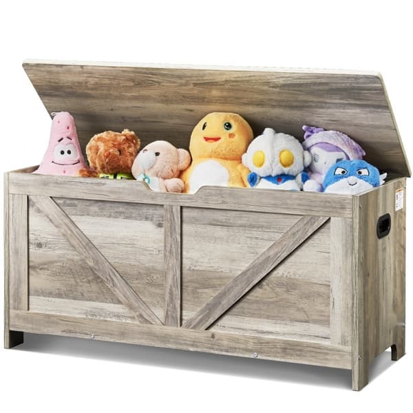 Lasten Lelujen Säilytyspenkki - Puinen Lelulaatikko, Harmaa, Koko 38,98 x 15,55 x 18,9